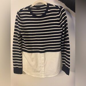 Theory Navy and White Striped Knit Top